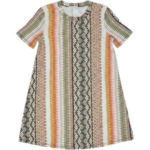 BCBGeneration Womens Short Sleeve Geometric Tribal Print Shift Mini Dress Small